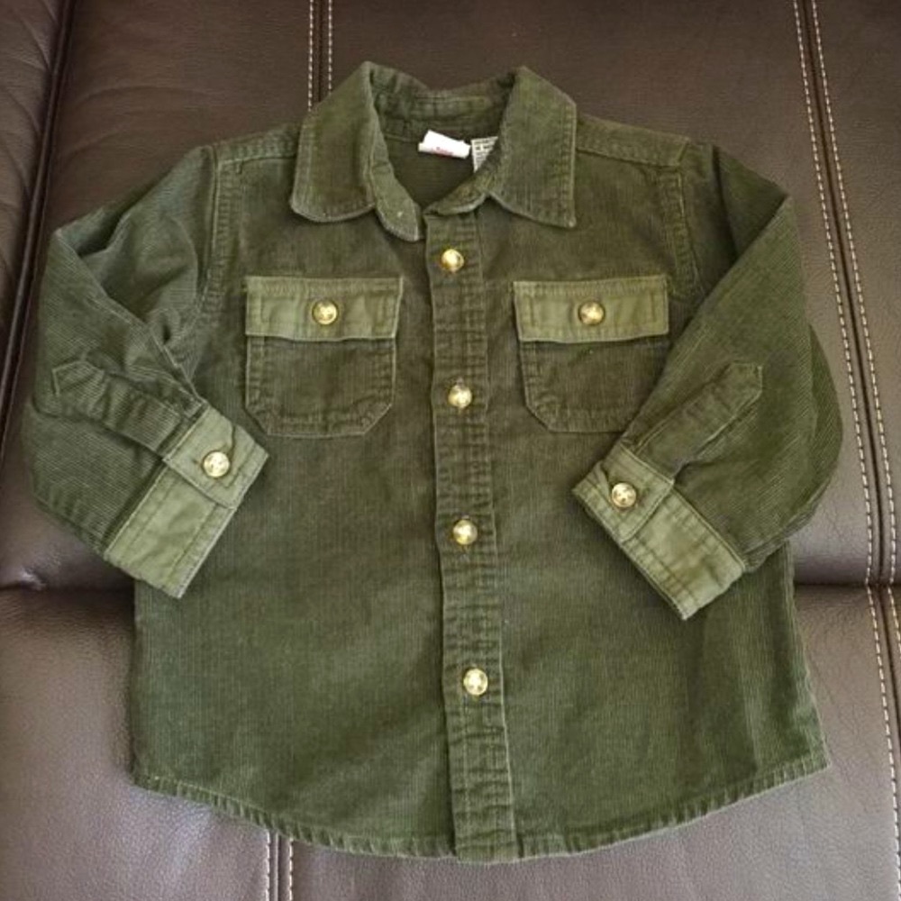 Toddler corduroy button down shirt -Army Green